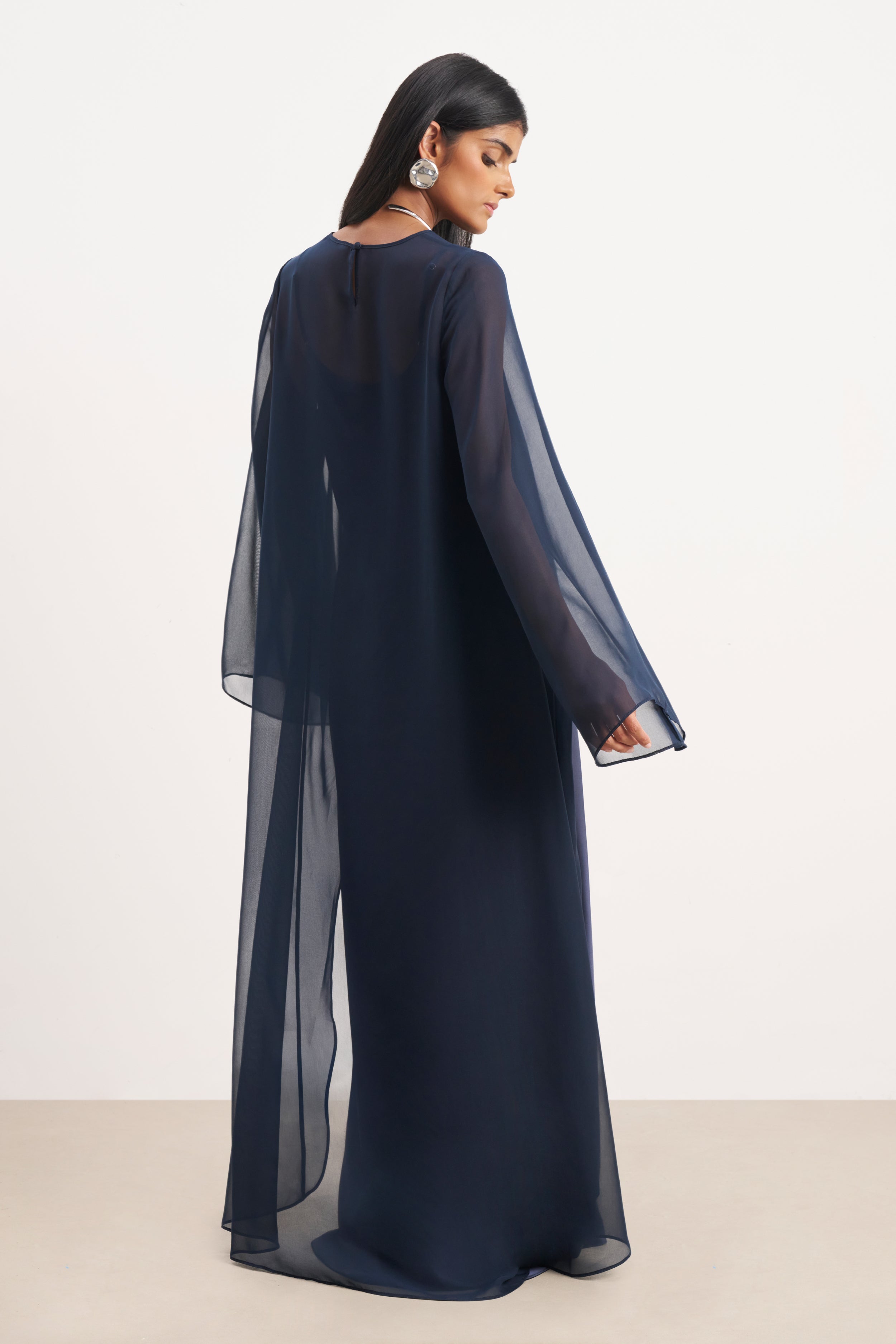 Sheer Chiffon Cape Blouse - Navy | BOA US