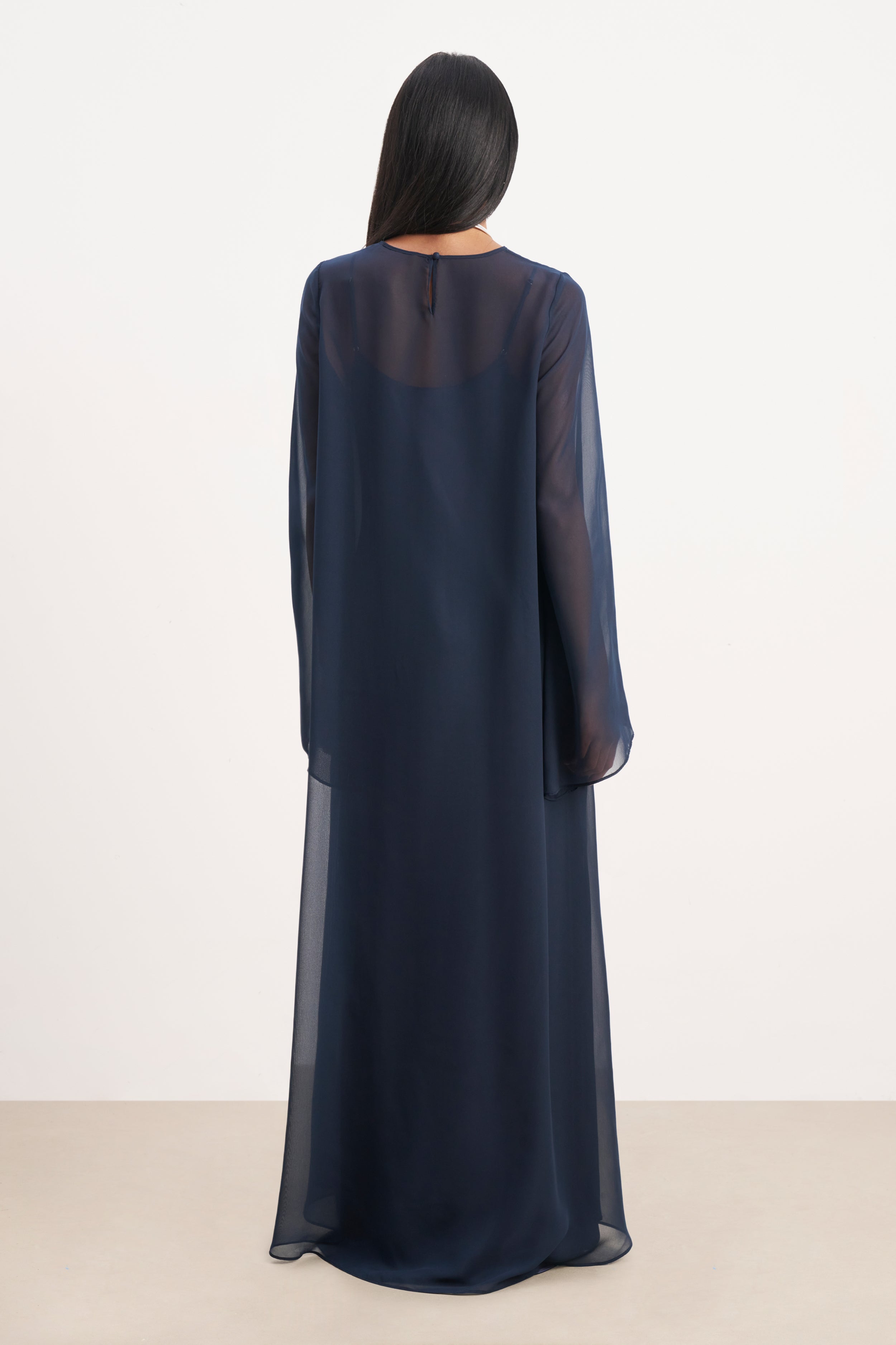 Sheer Chiffon Cape Blouse - Navy | BOA US