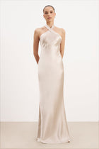 Satin Cross Strap Halter Gown - Champagne