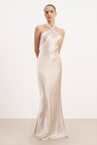 Satin Cross Strap Halter Gown - Champagne