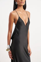 Satin Slinky Cowl Back Gown - Black