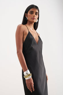 Satin Slinky Cowl Back Gown - Black