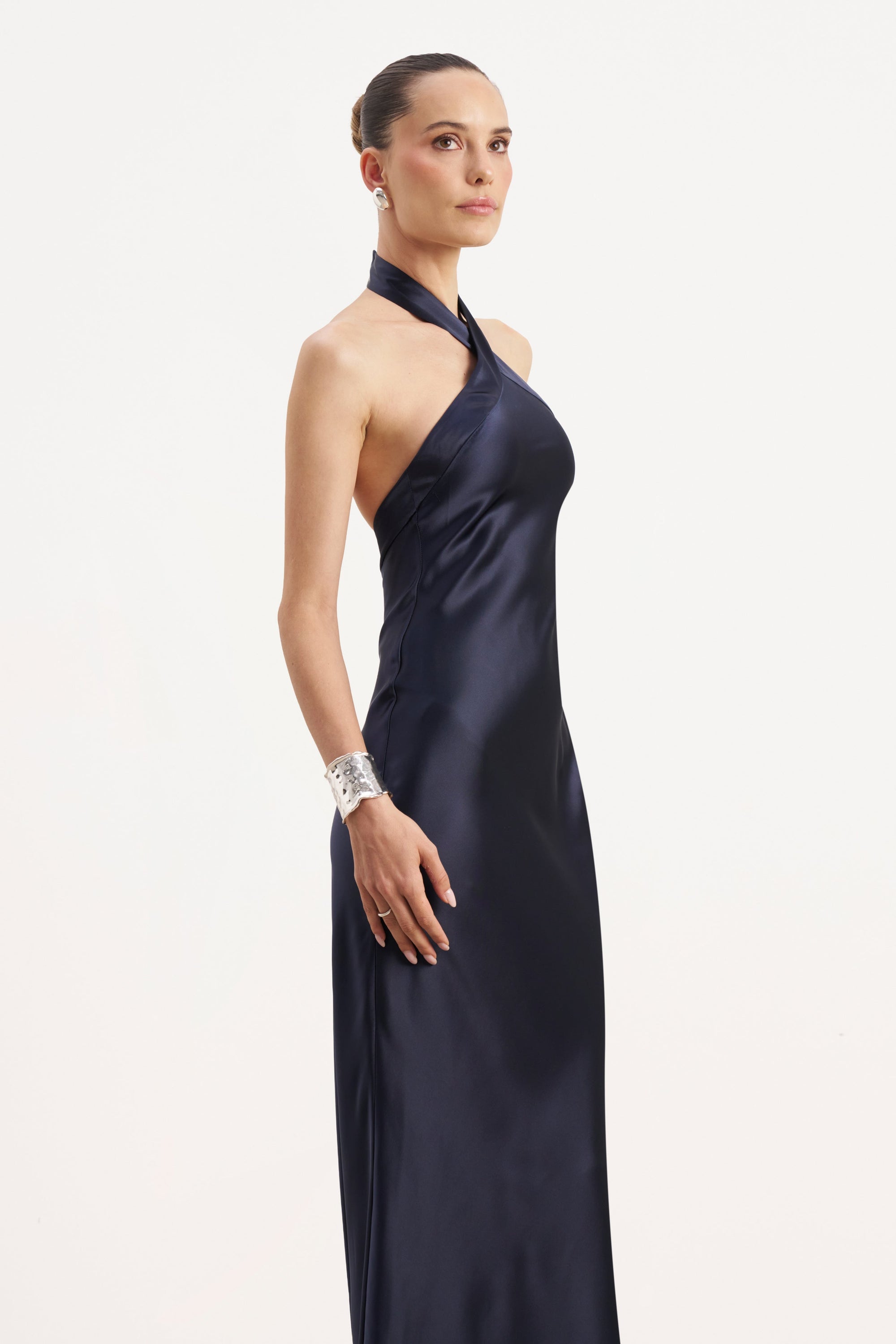 Satin Cross Strap Halter Gown - Navy | BOA US Satin Cross Strap Halter Gown - Navy | BOA US
