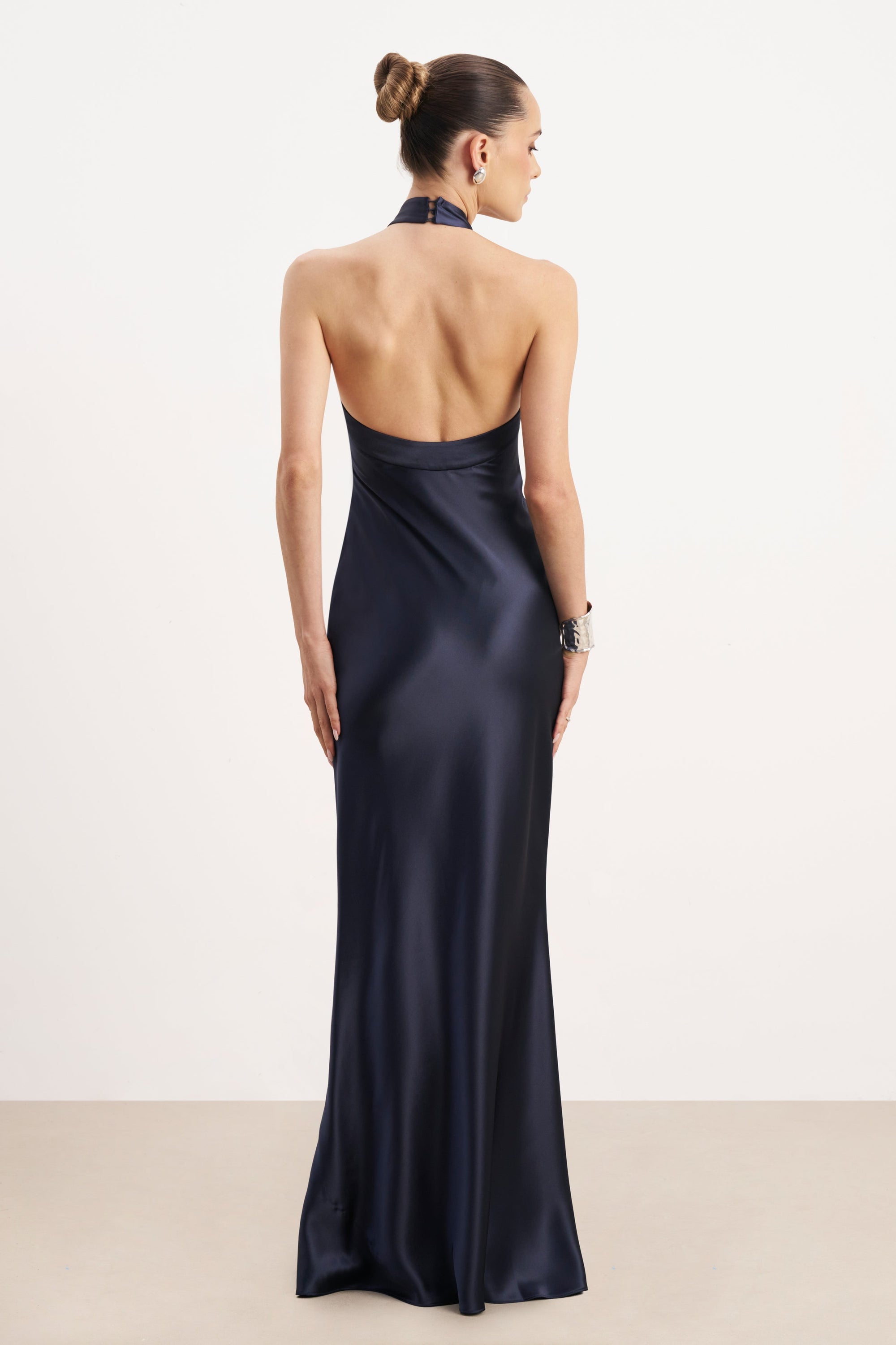 Satin Cross Strap Halter Gown - Navy | BOA US Satin Cross Strap Halter Gown - Navy | BOA US
