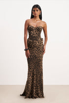Corset Gown with Draped Hip - Leopard Print