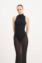 Sheer High Neck Racerback Gown - Black