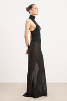 Sheer High Neck Racerback Gown - Black
