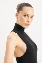 Sheer High Neck Racerback Gown - Black