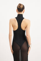 Sheer High Neck Racerback Gown - Black