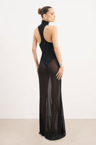 Sheer High Neck Racerback Gown - Black