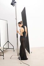 Sheer High Neck Racerback Gown - Black