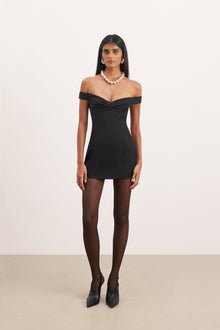 Tailored Ruched Bardot Mini Dress - Black