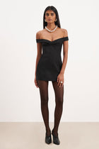 Tailored Ruched Bardot Mini Dress - Black