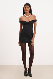 Tailored Ruched Bardot Mini Dress - Black