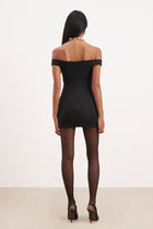 Tailored Ruched Bardot Mini Dress - Black