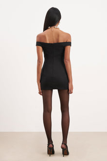 Tailored Ruched Bardot Mini Dress - Black