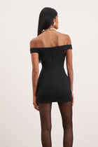 Tailored Ruched Bardot Mini Dress - Black
