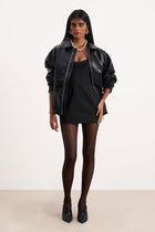 Tailored Ruched Bardot Mini Dress - Black
