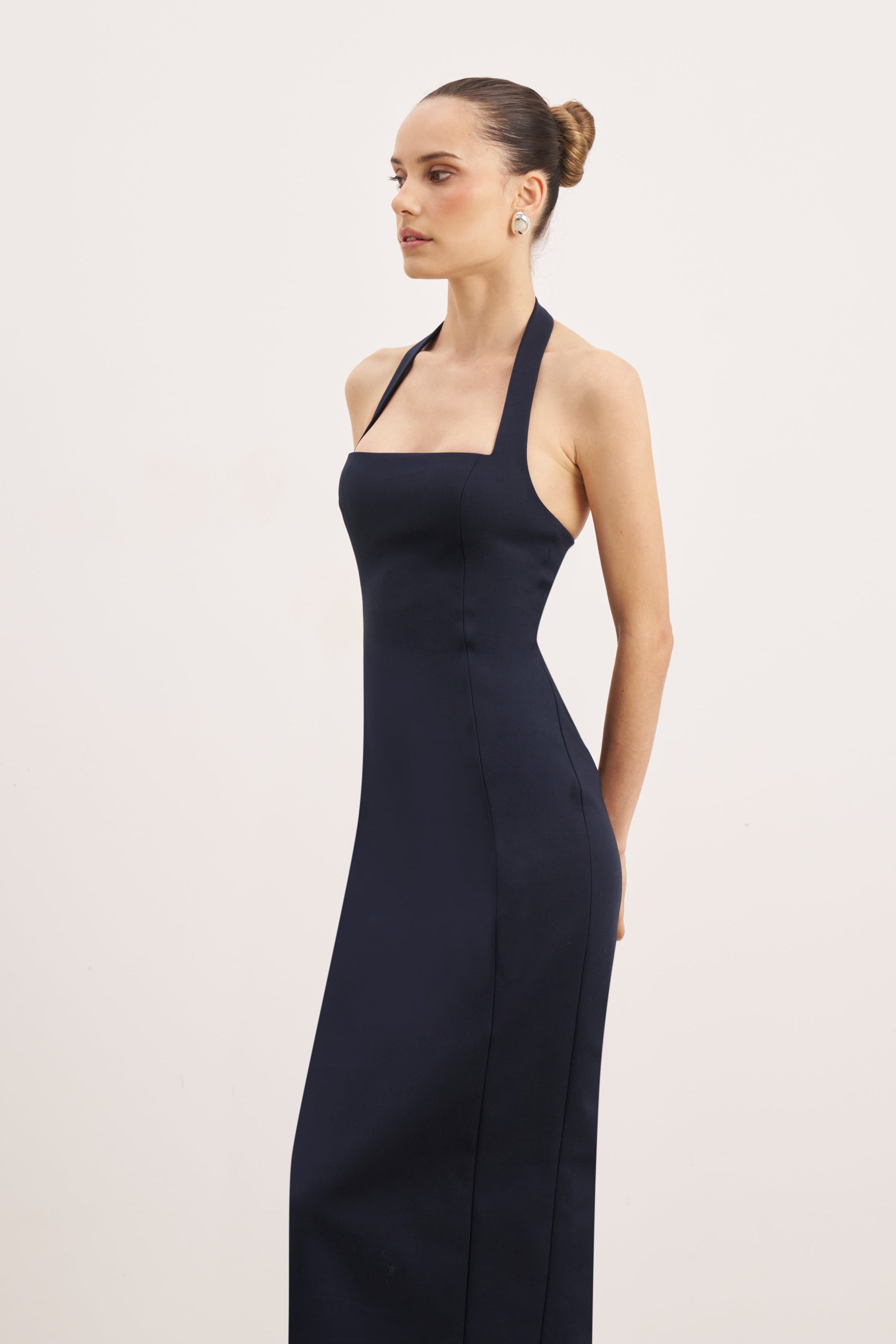halter fitted dress Elegant Glitter Halter Neck Bodycon Maxi Dress for Evening and Party Glam