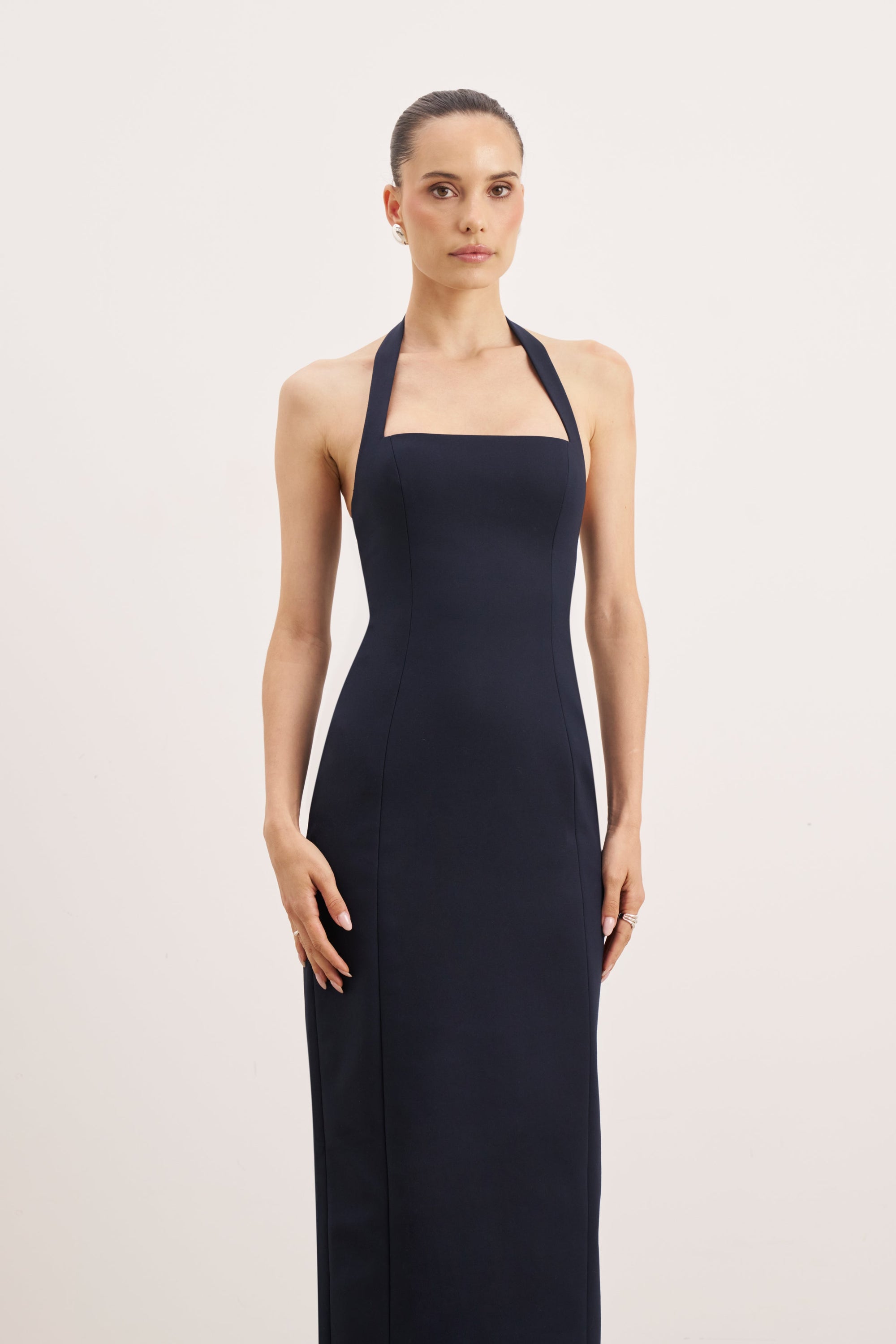 Tailored Halter Midi Dress - Navy Tailored Halter Midi Dress - Navy