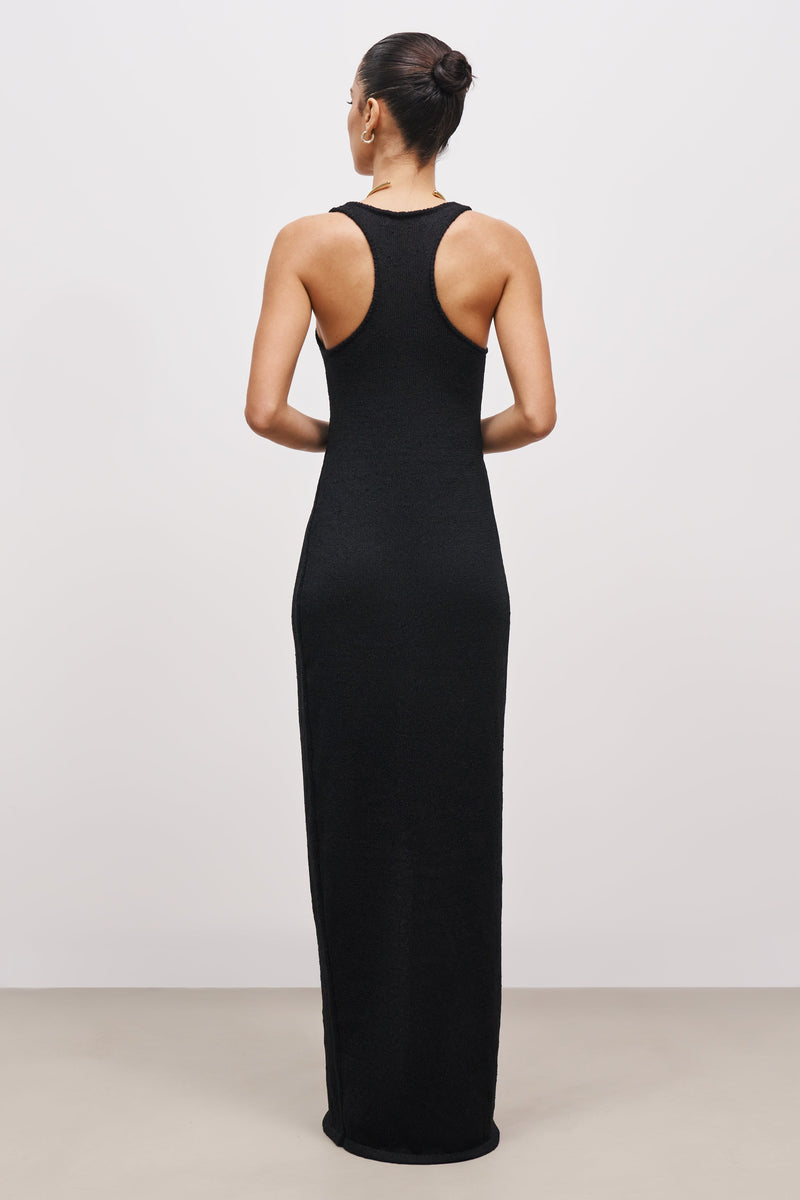 Crochet Knit Racer Maxi Dress - Black