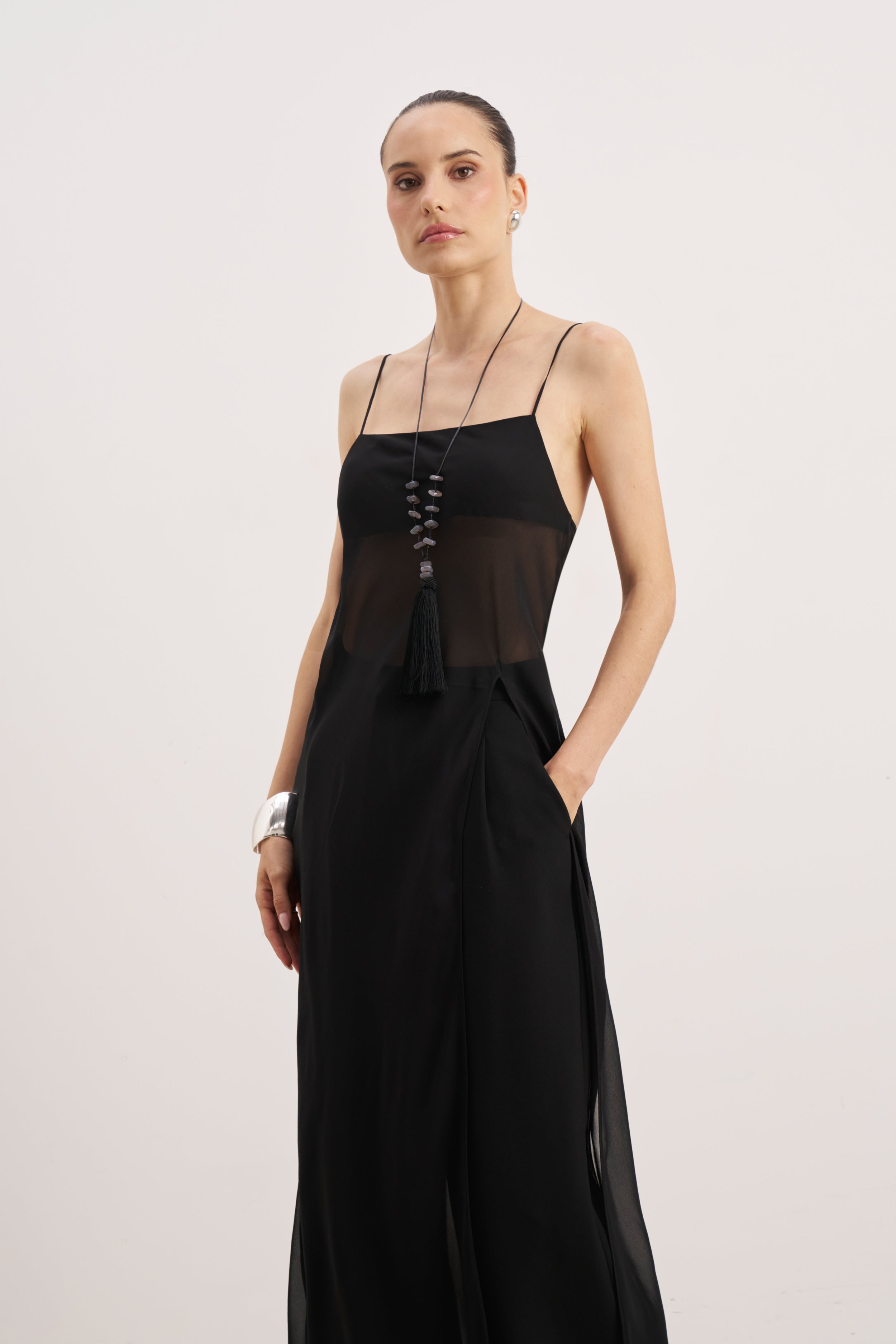 Sheer Chiffon Longline Camisole - Black | BOA US