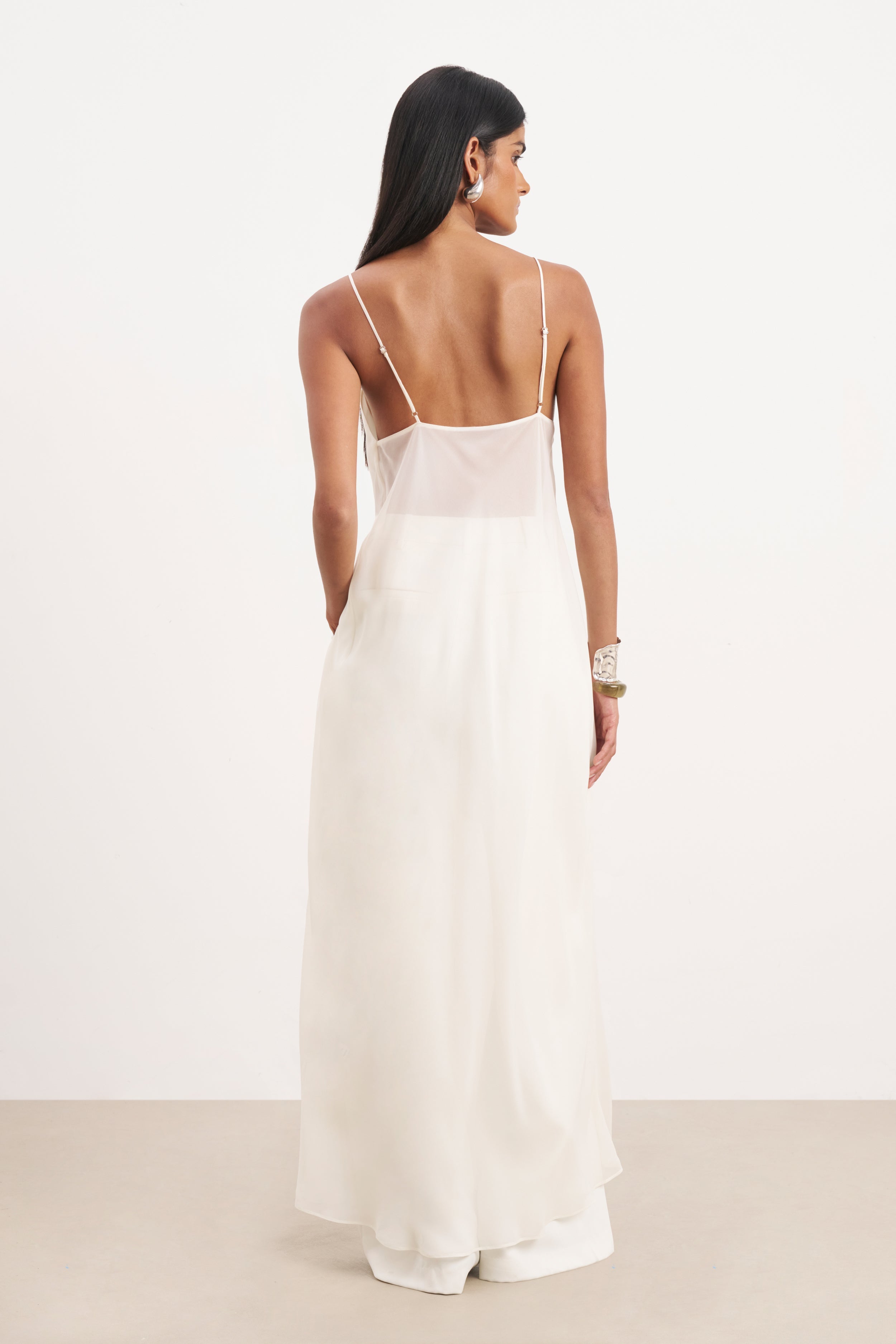 Sheer Chiffon Longline Camisole - Cream | BOA US