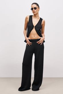 Crochet Knit Wide Leg Trousers - Black