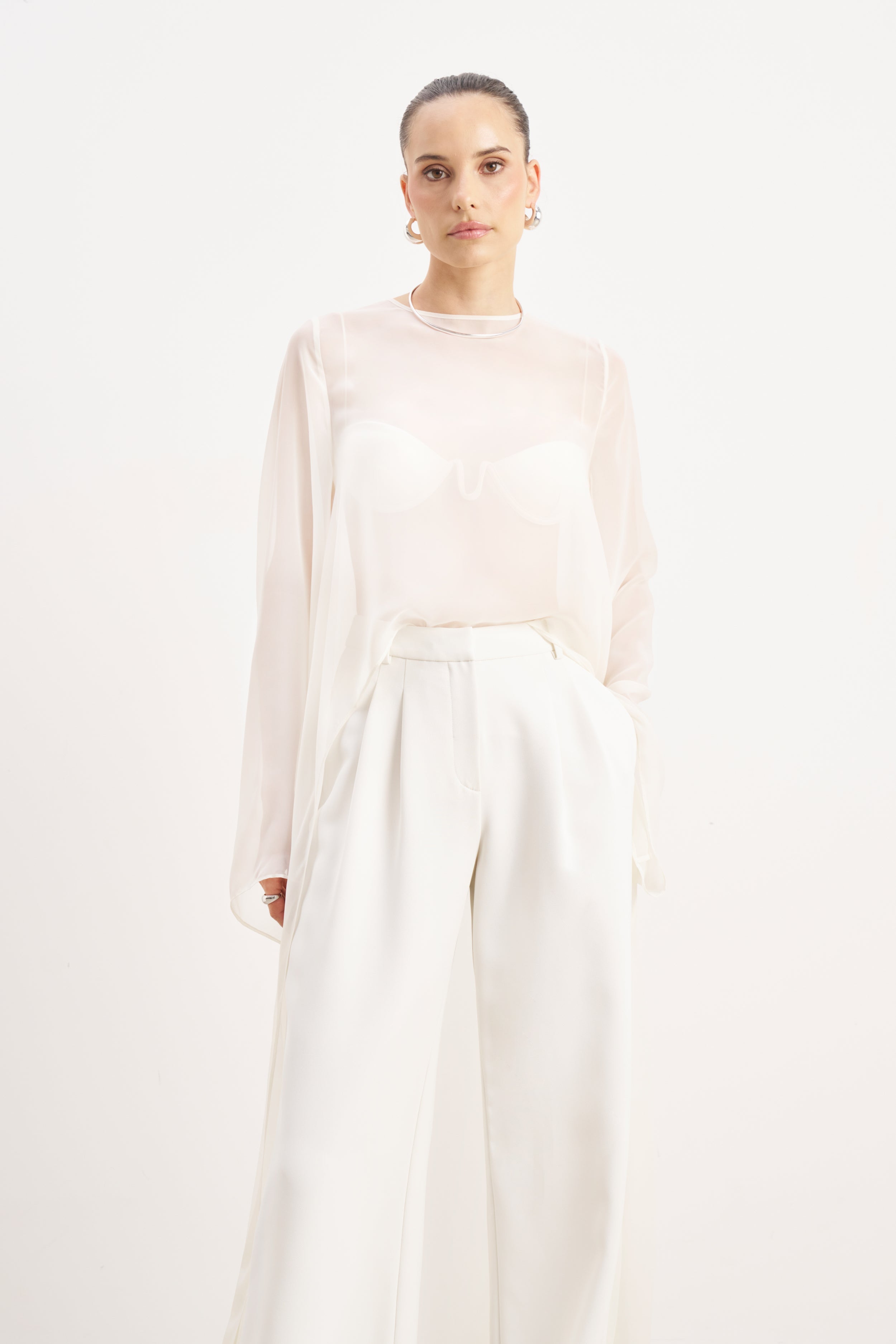 Sheer Chiffon Cape Blouse - Cream | BOA US