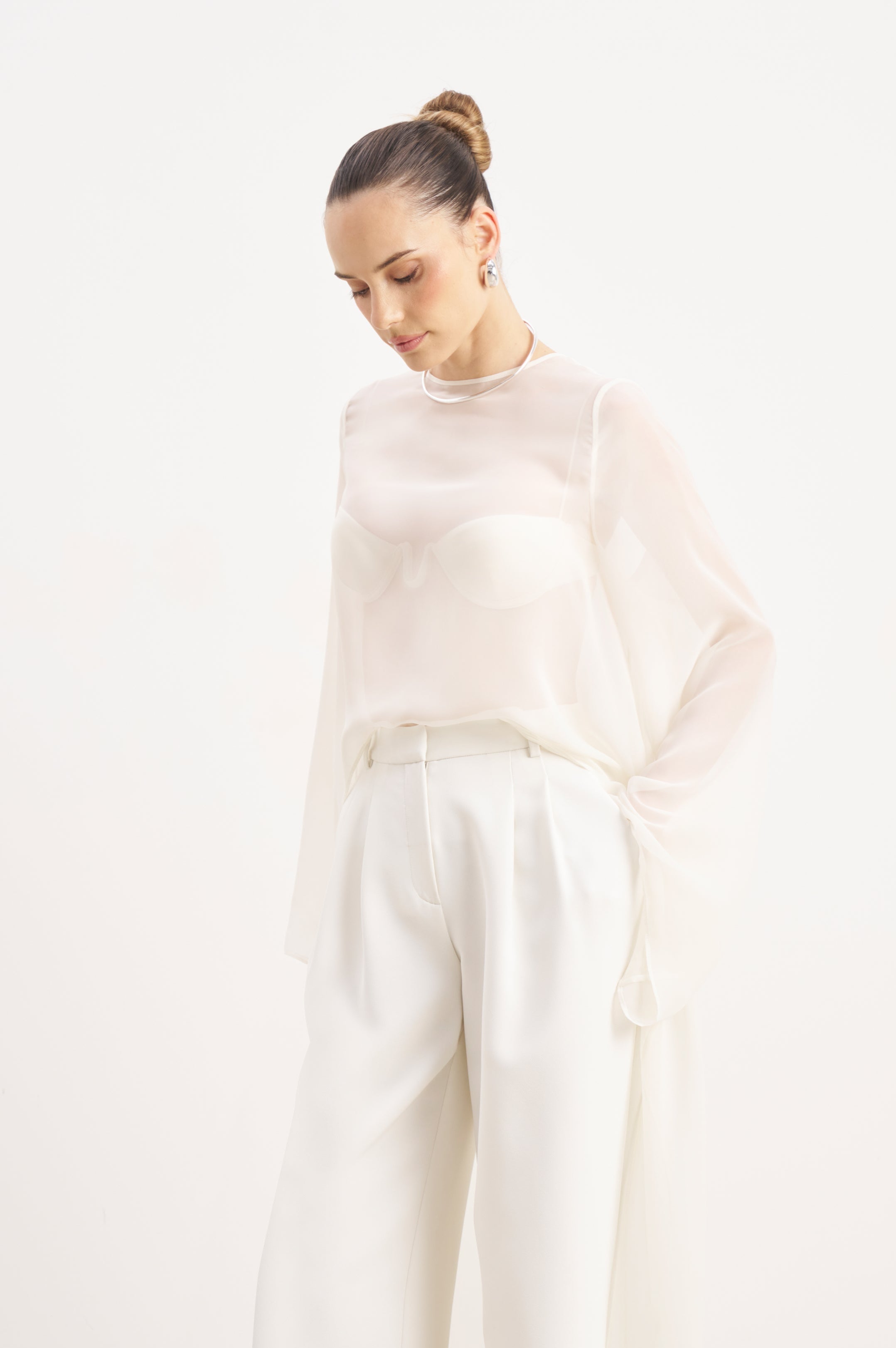 Sheer Chiffon Cape Blouse - Cream | BOA US