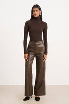Ribbed Knit Turtleneck Jumper  - Carob