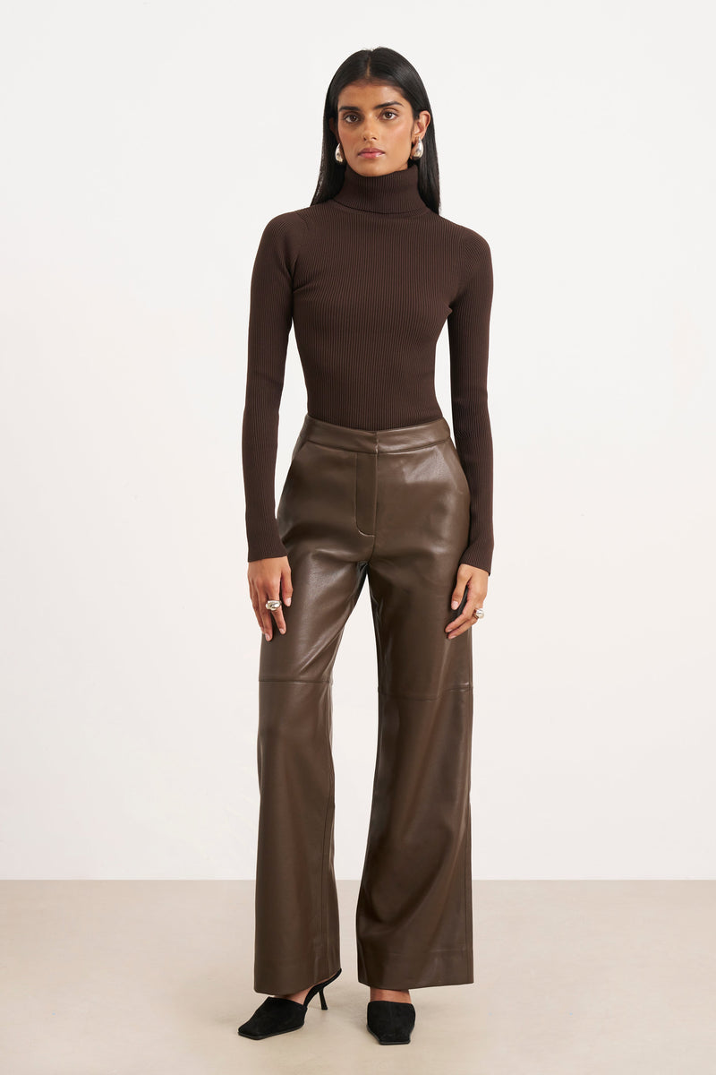 Ribbed Knit Turtleneck Jumper  - Carob
