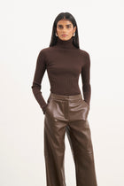 Ribbed Knit Turtleneck Jumper  - Carob