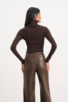 Ribbed Knit Turtleneck Jumper  - Carob