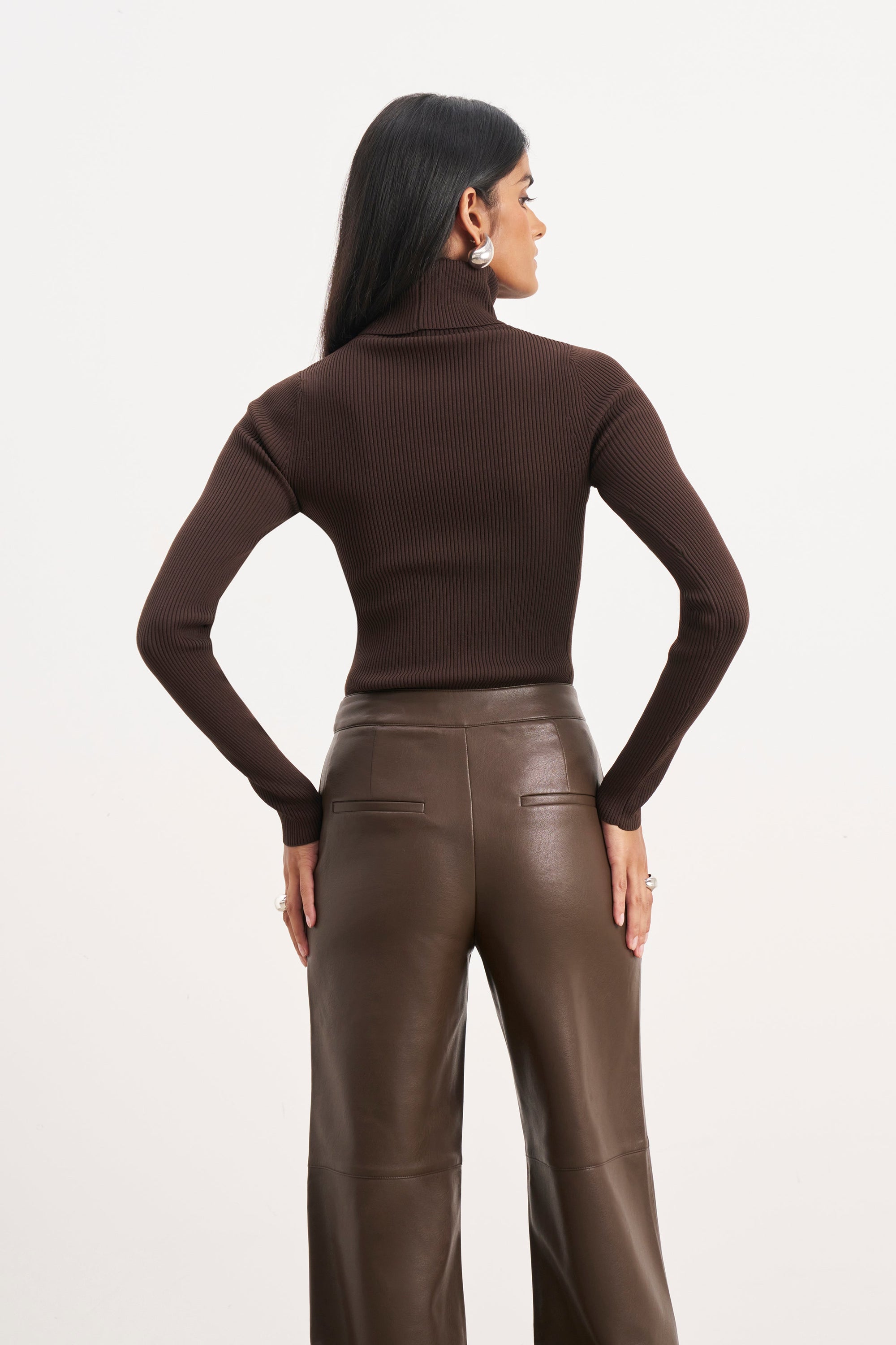 Ribbed Knit Turtleneck Jumper  - Carob