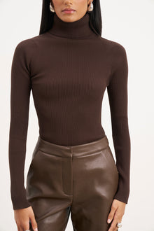 Ribbed Knit Turtleneck Jumper  - Carob