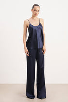Formal Satin Straight Leg Trousers - Navy
