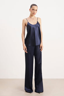 Formal Satin Straight Leg Trousers - Navy