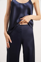 Formal Satin Straight Leg Trousers - Navy