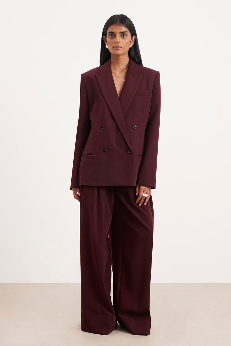 Dropped Waist Double Breasted Blazer - Mulberry