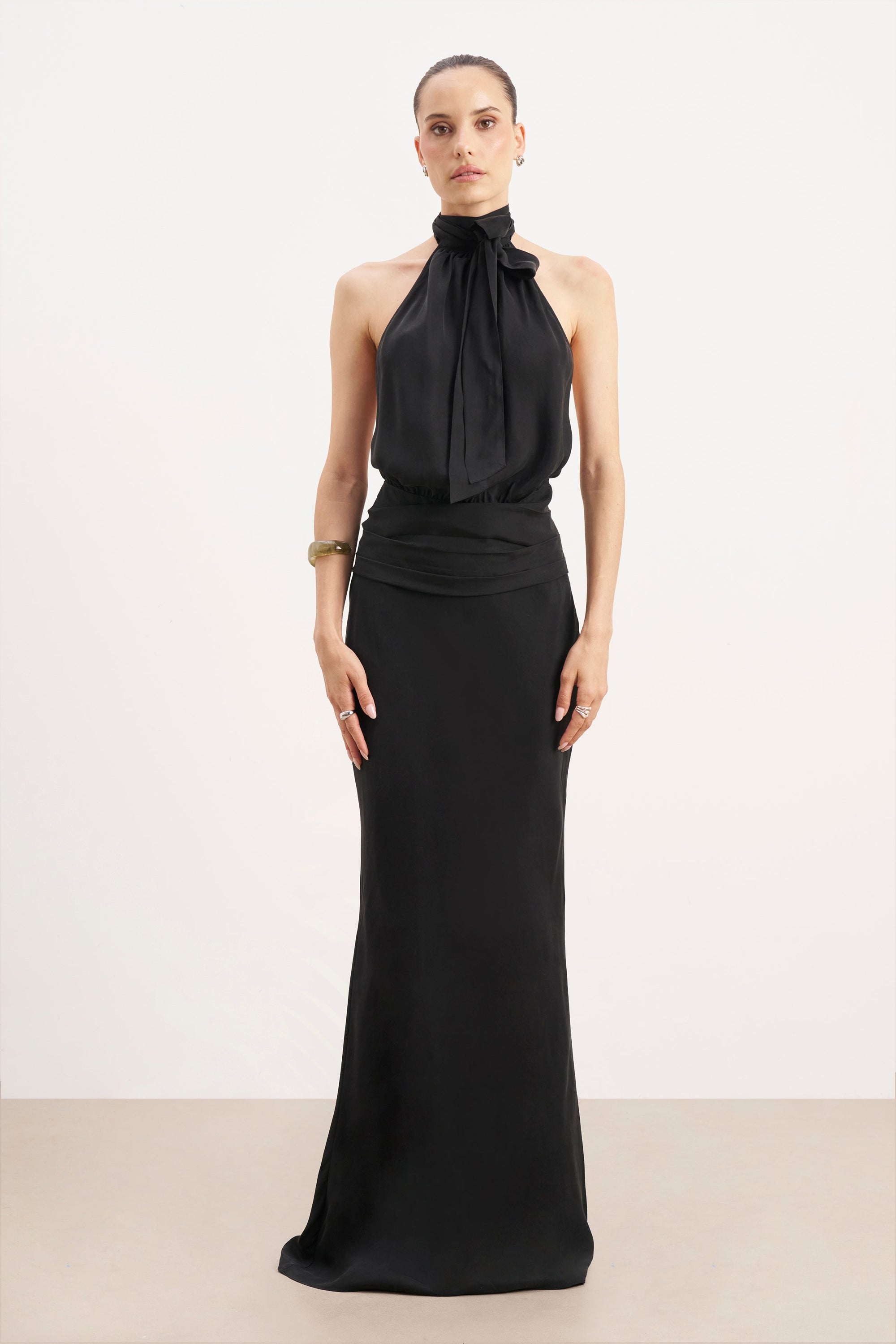 Cupro Bias Cut Maxi Skirt - Black