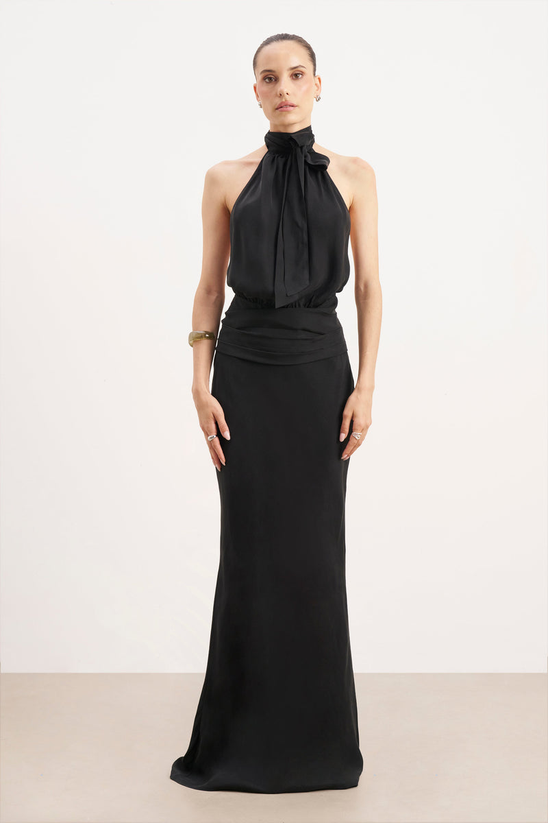 Cupro Bias Cut Maxi Skirt - Black