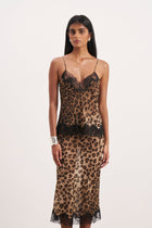 Chiffon Lace Detail Midi Skirt - Leopard Print