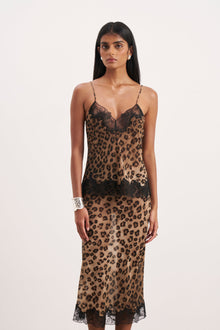 Chiffon Lace Detail Midi Skirt - Leopard Print