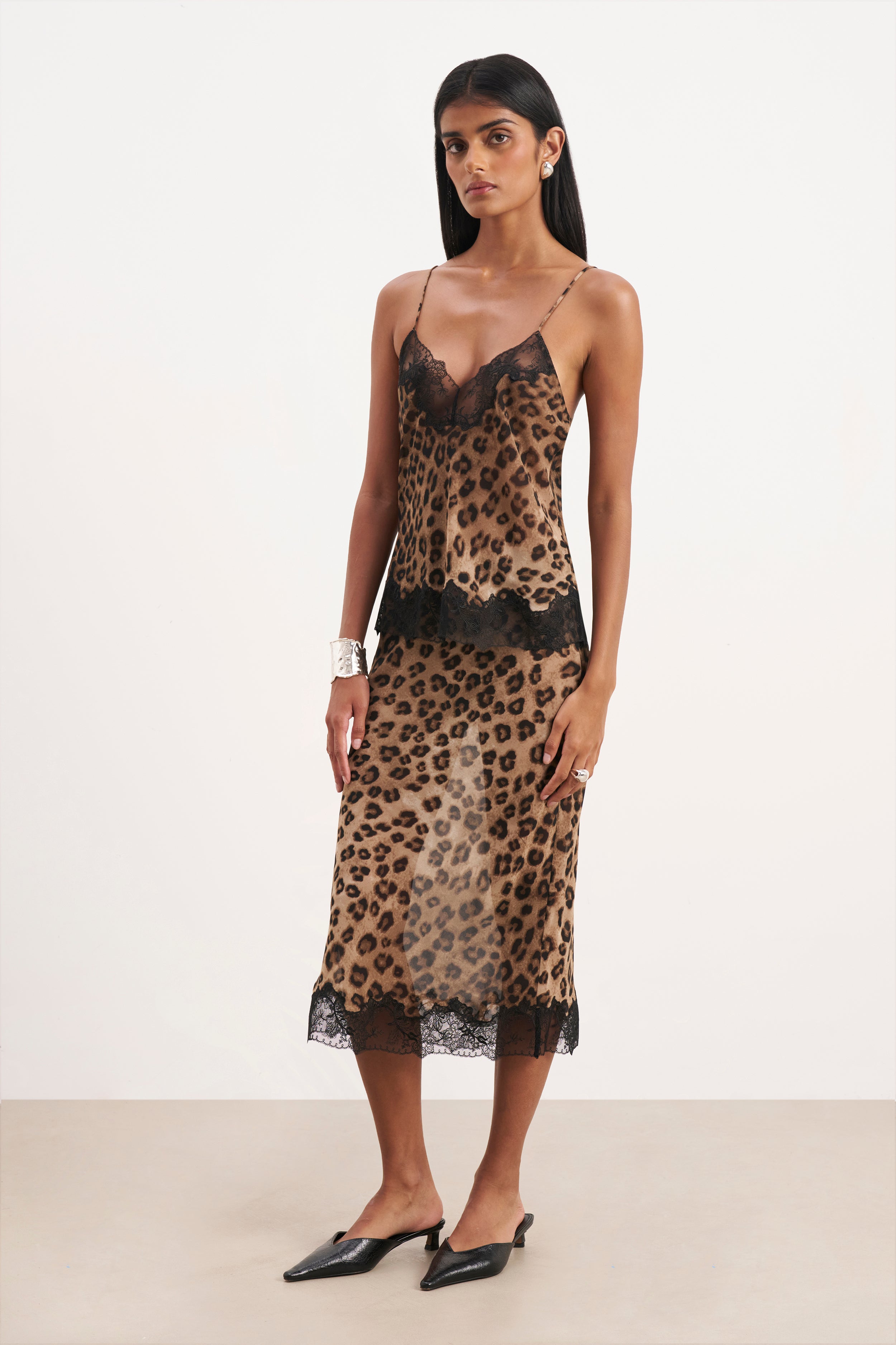 Chiffon Lace Detail Camisole - Leopard Print | BOA US