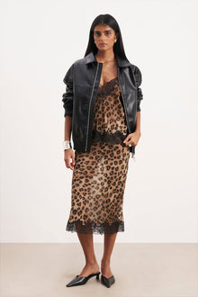 Chiffon Lace Detail Midi Skirt - Leopard Print