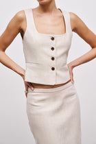 Scoop Neck Linen Waistcoat - Birch