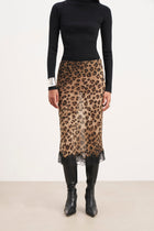 Chiffon Lace Detail Midi Skirt - Leopard Print
