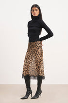 Chiffon Lace Detail Midi Skirt - Leopard Print