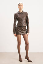 Clean Cut Leather Micro Skirt - Carob